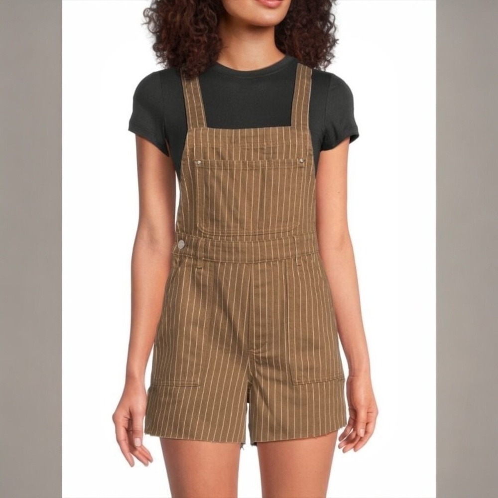 NWT WEWOREWHAT Denim Shortalls‎ in Brown Pinstripe, XXS. ($99)